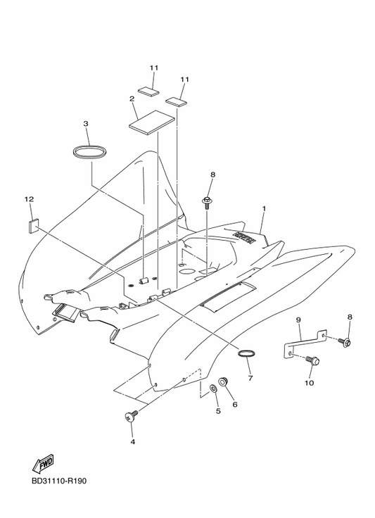 Yamaha BD3-F1639-00 Damper 2 — shown on the Rear Fender parts diagram