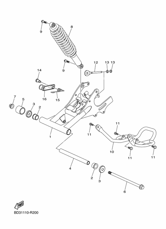 Yamaha BD3-F2169-00 Spring, Tensioner — shown on the Rear Arm parts diagram