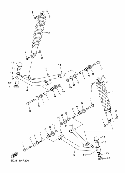 Yamaha BD3-F7117-00 Bolt, Main Stand — shown on the Front Suspension & Wheel parts diagram