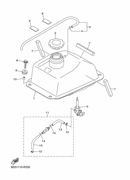 Yamaha BD3-F412G-00 Collar — shown on the Fuel Tank parts diagram
