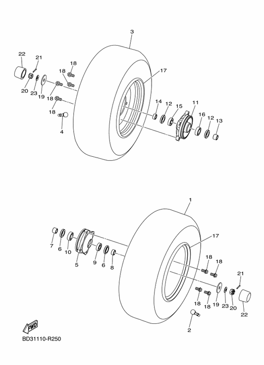 Yamaha BD3-F5111-10 Hub, Front — shown on the Front Wheel parts diagram