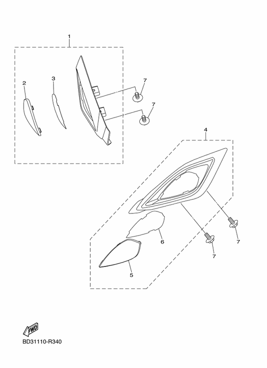Yamaha BD3-F1631-10 Bolt 1 — shown on the Headlight parts diagram