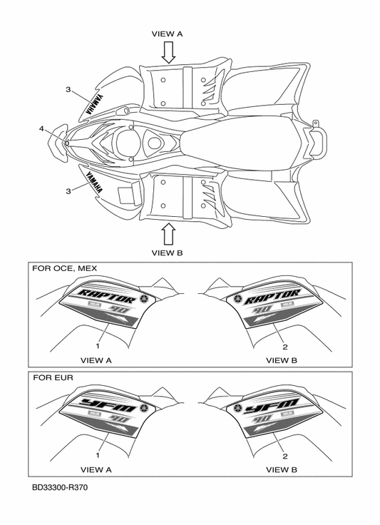 Yamaha BD3-F153E-00 Emblem, Yamaha — shown on the Graphics parts diagram