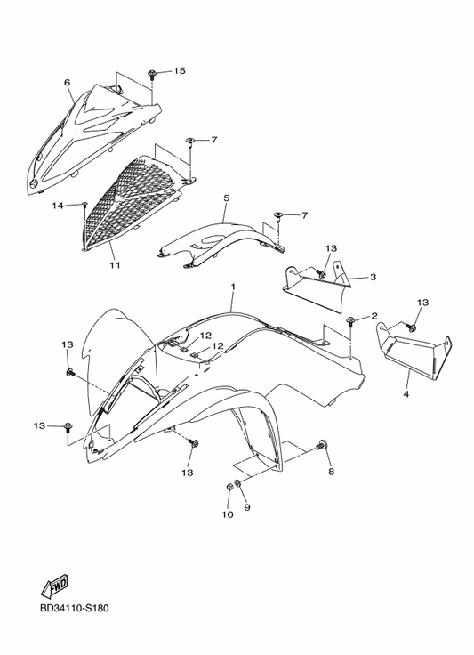 Yamaha BD3-F171A-20 Cover, Top — shown on the Front Fender parts diagram