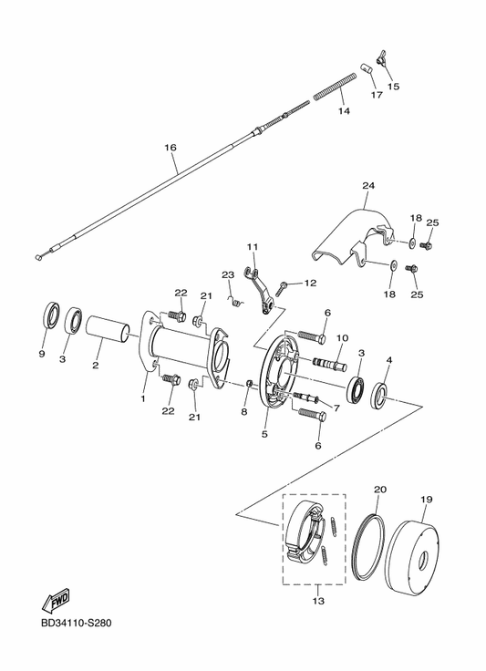 Yamaha BD3-F8374-10 Bolt, Cowling — shown on the Rear Brake parts diagram