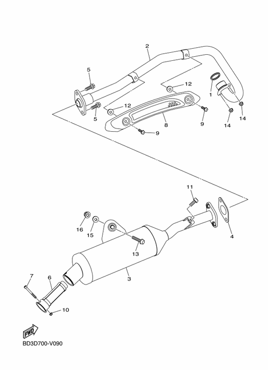 Yamaha BD3-E4611-00 Pipe, Exhaust 1 — shown on the Exhaust parts diagram