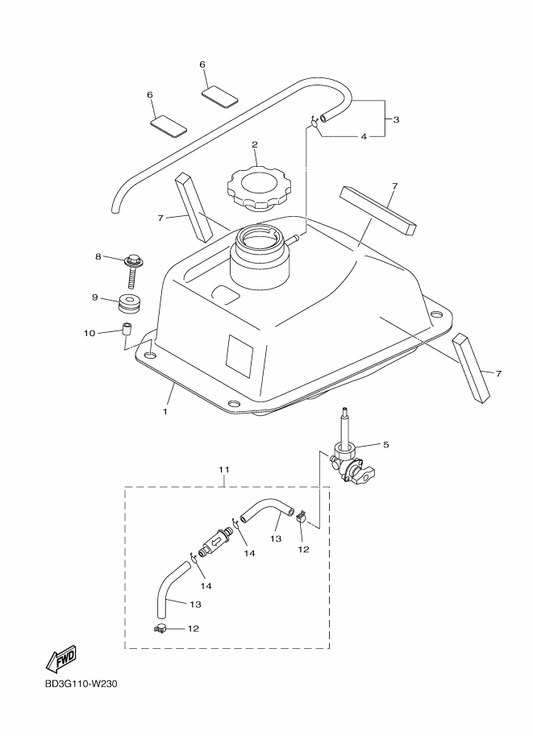 Yamaha BD3-F4500-00 Fuel Cock Assy 1 — shown on the Fuel Tank parts diagram