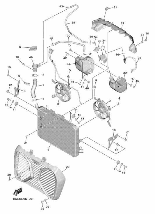 Yamaha 90464-23004 Clamp — shown on the Radiator & Hose parts diagram