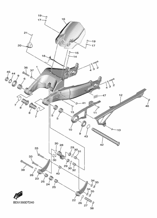 Yamaha 90201-08052 Washer, Plate — shown on the Rear Arm parts diagram