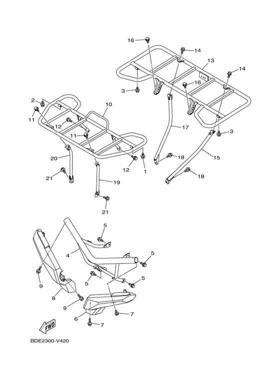 Yamaha 2UD-F2816-10 Frame, Carrier 2 — shown on the Guard parts diagram