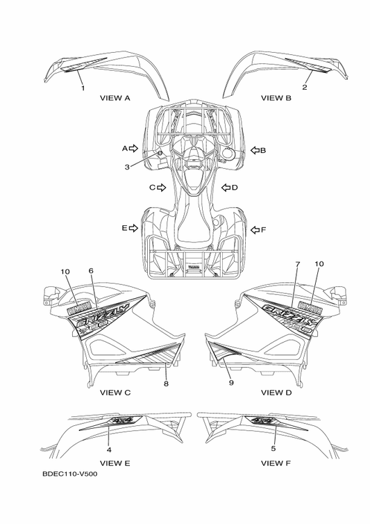 Yamaha BDE-F165G-00 Graphic, Rear (Lh) — shown on the Graphics parts diagram