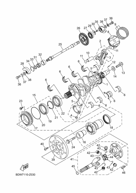 Yamaha 2HC-43804-00 Yoke Assy — shown on the Crankshaft & Piston parts diagram