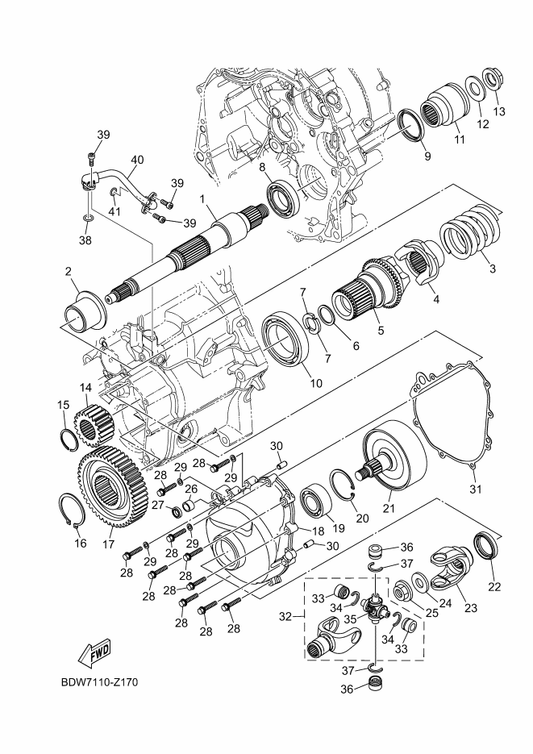 Yamaha 93410-52061 Circlip — shown on the Middle Drive Gear parts diagram