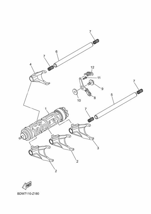 Yamaha BDW-18540-00 Shift Cam Assy — shown on the Shift Cam & Fork parts diagram