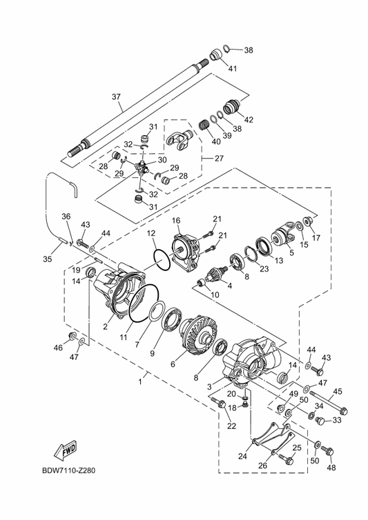 Yamaha 90445-07047 Hose (L1500) — shown on the Front Differential parts diagram