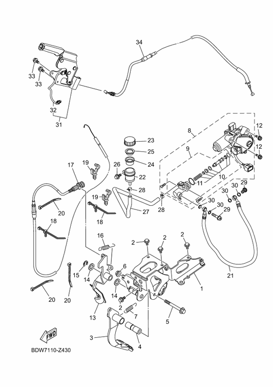 Yamaha B57-82460-03 Clutch Actuator Assy — shown on the Pedal Wire parts diagram