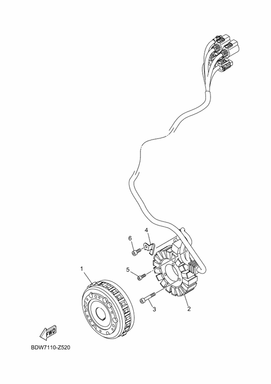 Yamaha BDW-81410-00 Stator Assy — shown on the Generator parts diagram