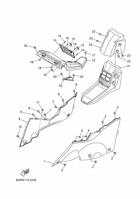 Yamaha 90169-03800 Screw, Truss Head Tapping — shown on the Side Cover 2 parts diagram