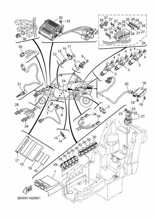 Yamaha BDW-8591A-00 Engine Control Unit Assy — shown on the Electrical 1 parts diagram