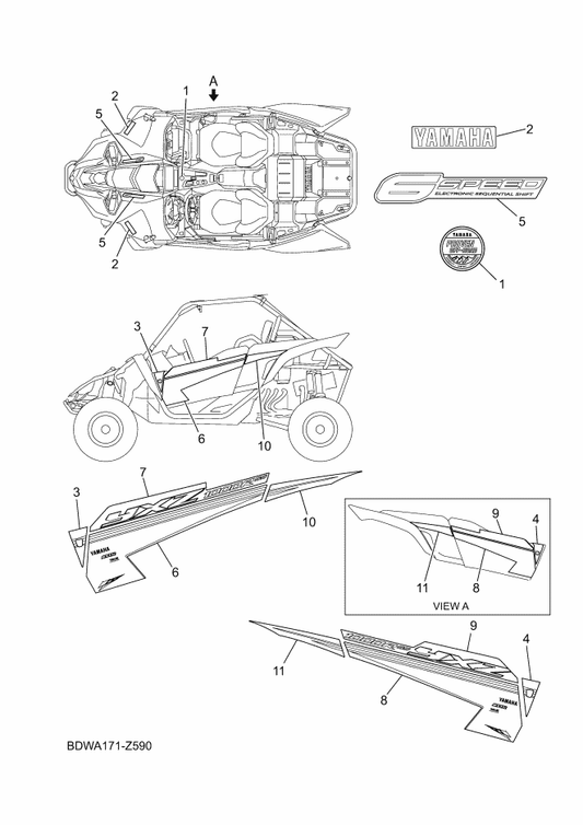 Yamaha BDW-F1784-40 Emblem 4 (Rh) — shown on the Graphics parts diagram