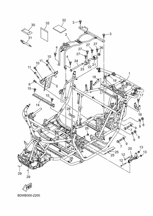 Yamaha BDW-F1880-00 Stay Assy. ,1 — shown on the Frame parts diagram