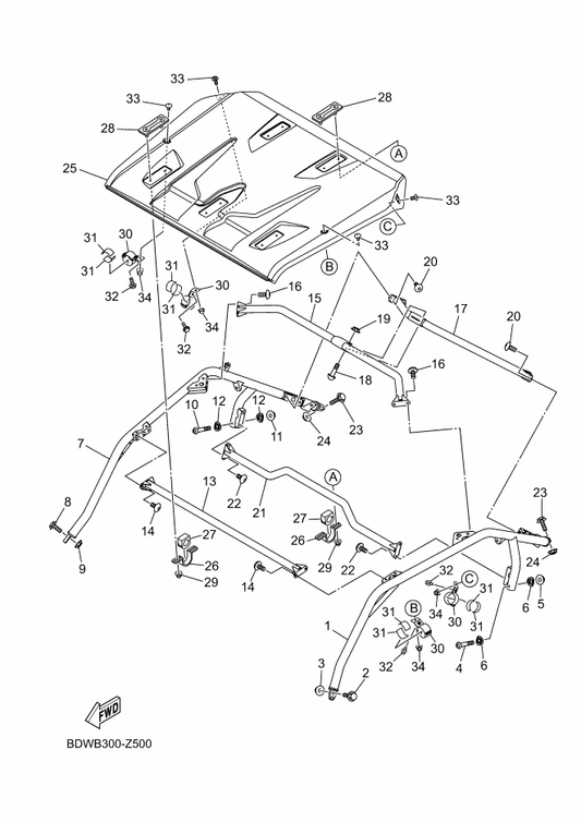 Yamaha BAS-K8392-10 Member, Roof Frame — shown on the Guard 2 parts diagram