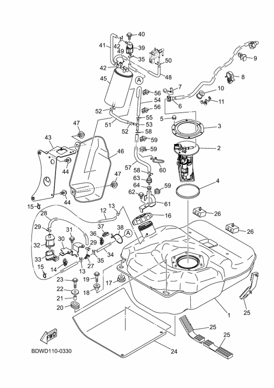 Yamaha 90387-061V1 Collar — shown on the Fuel Tank parts diagram