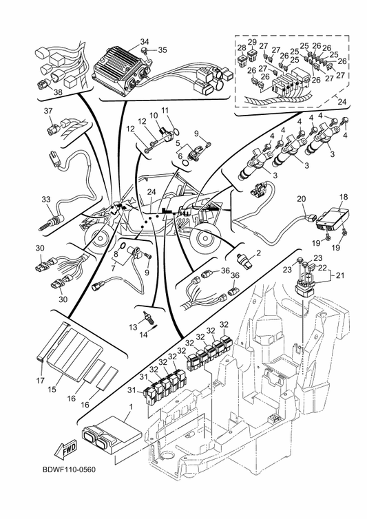 Yamaha 3D8-83755-01 Sensor, Speed — shown on the Electrical 1 parts diagram