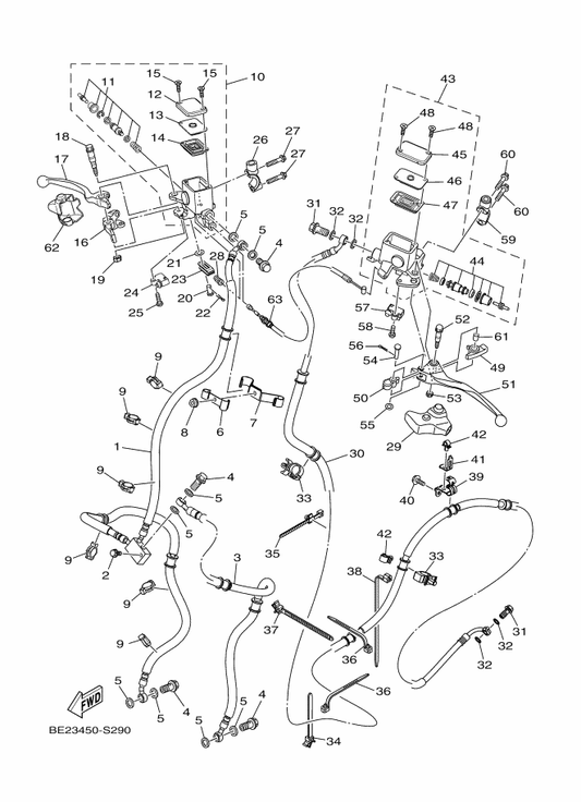 Yamaha 95817-06010 Bolt, Flange — shown on the Front Master Cylinder parts diagram
