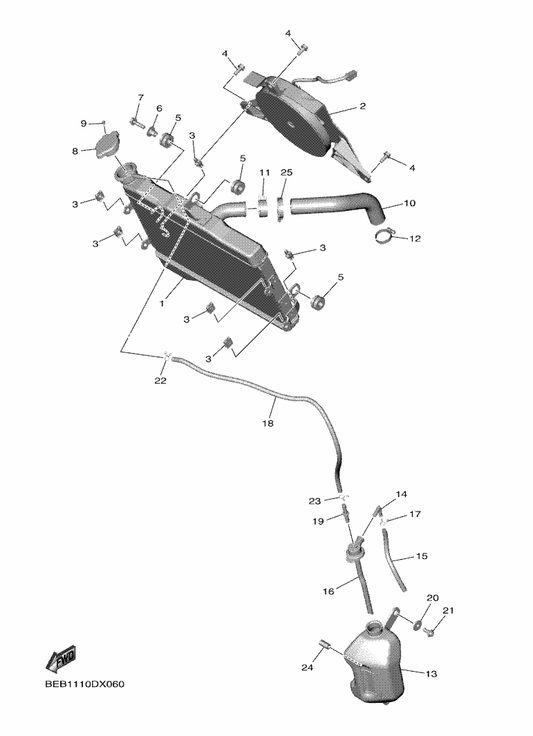 Yamaha BEB-12461-00 Radiator Comp — shown on the Radiator & Hose parts diagram