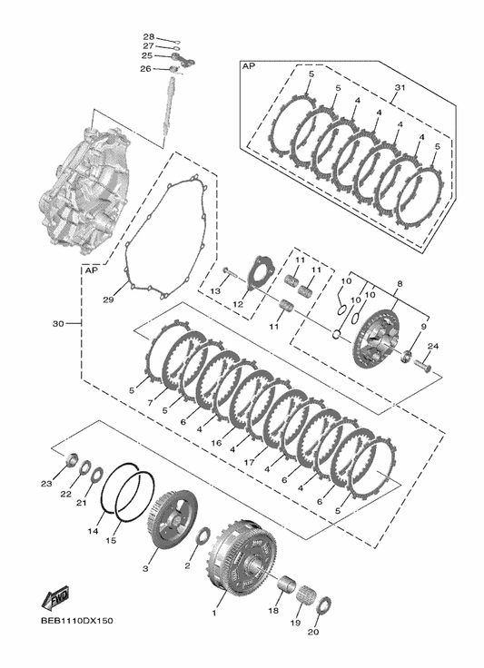 Yamaha 1WS-15461-00 Gasket, Crankcase Cover 2 — shown on the Clutch parts diagram