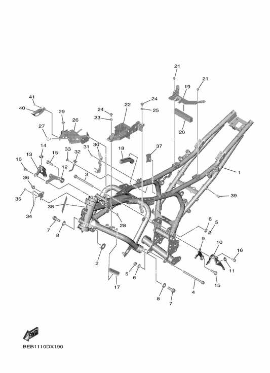 Yamaha BEB-21315-00 Stay, Engine 1 — shown on the Frame parts diagram