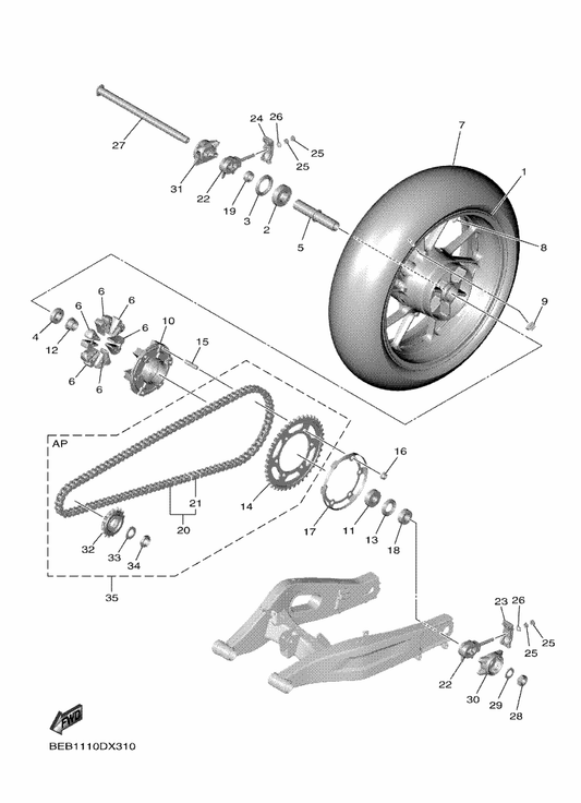 Yamaha BEB-W001A-00 Chain & Sprocket Kit — shown on the Rear Wheel parts diagram