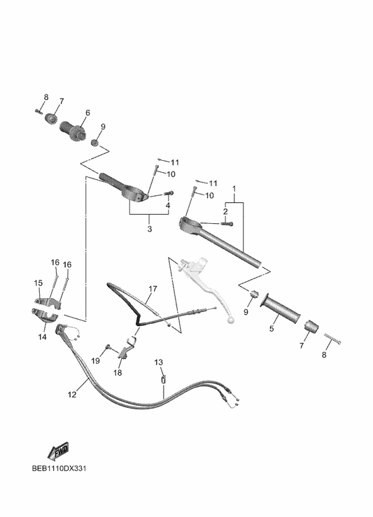Yamaha 39P-26246-00 End, Grip — shown on the Steering Handle & Cable parts diagram
