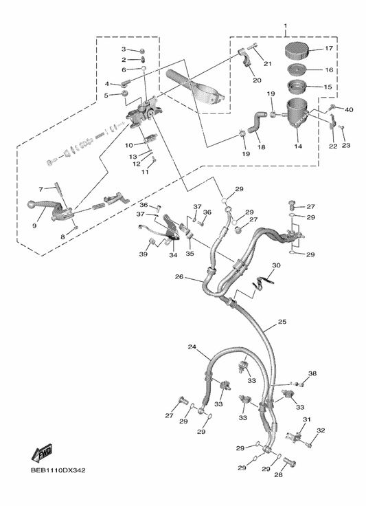 Yamaha BEB-2584B-00 Hose, Brake — shown on the Front Master Cylinder parts diagram