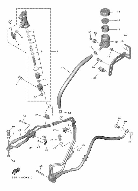 Yamaha BEB-2584E-02 Brake Hose Assy 5 — shown on the Rear Master Cylinder parts diagram