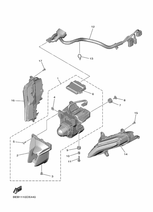 Yamaha BEB-84302-00 Pilot Light Assy 2 — shown on the Headlight parts diagram