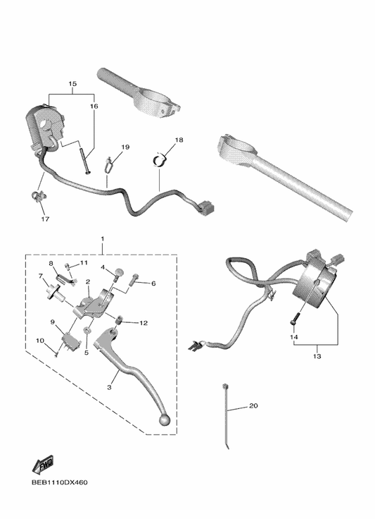 Yamaha 2C0-82910-10 Lever Holder Assy (Left) — shown on the Handle Switch & Lever parts diagram