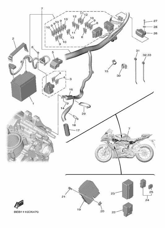 Yamaha 3GX-82131-00 Band, Battery — shown on the Electrical 1 parts diagram