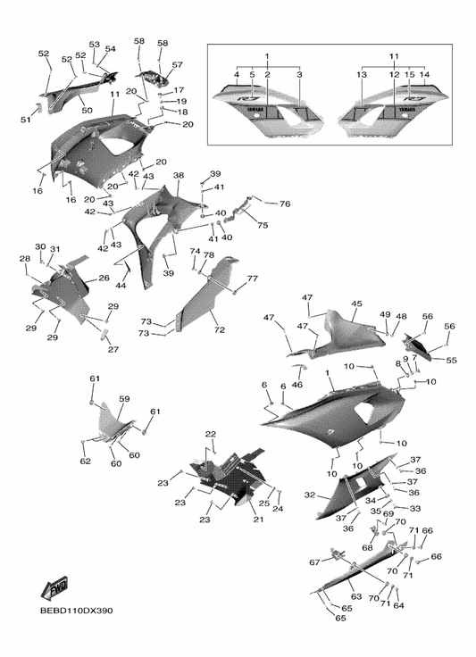 Yamaha 90167-05076 Screw, Tapping — shown on the Cowling 2 parts diagram