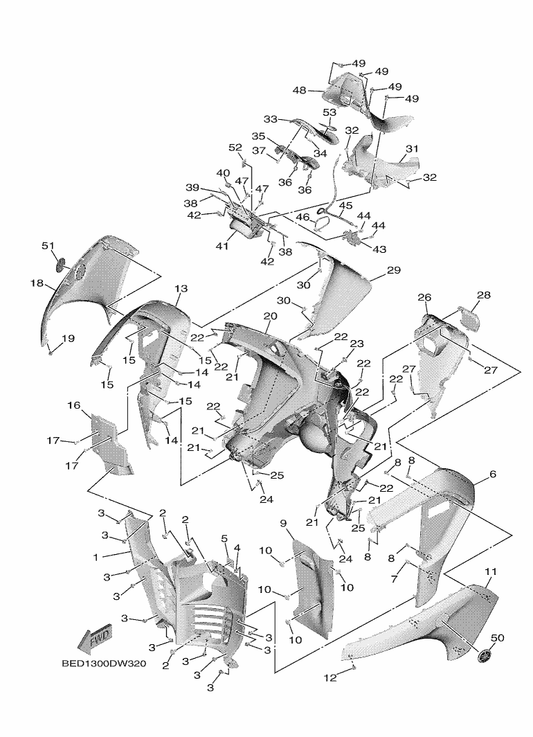 Yamaha BX9-F844J-00-P0 Cover 4 — shown on the Leg Shield parts diagram