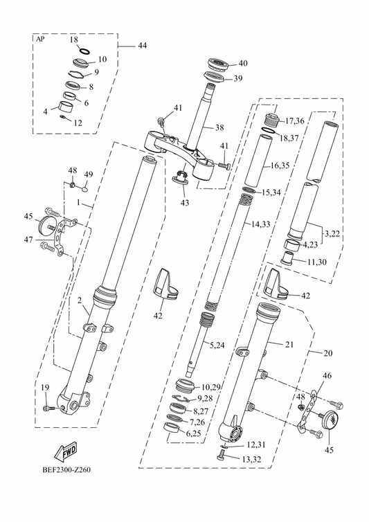 Yamaha 1WS-2331G-00 . Cover — shown on the Front Fork parts diagram