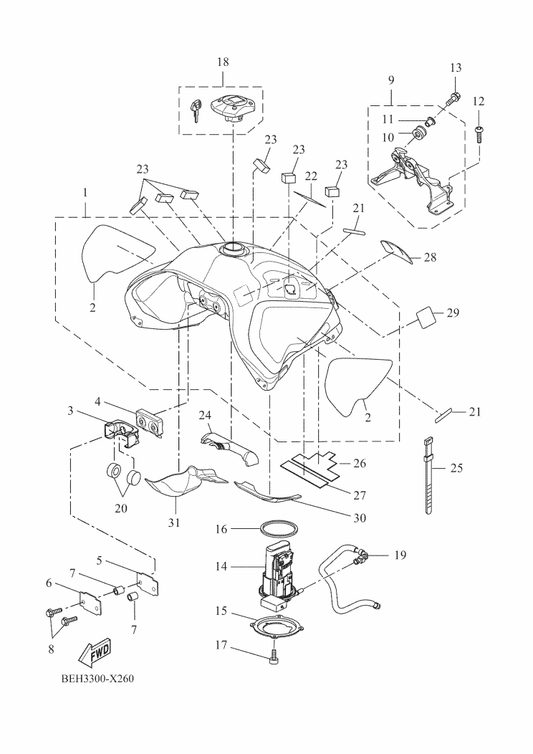 Yamaha BW3-13971-01 Pipe, Fuel 1 — shown on the Fuel Tank parts diagram