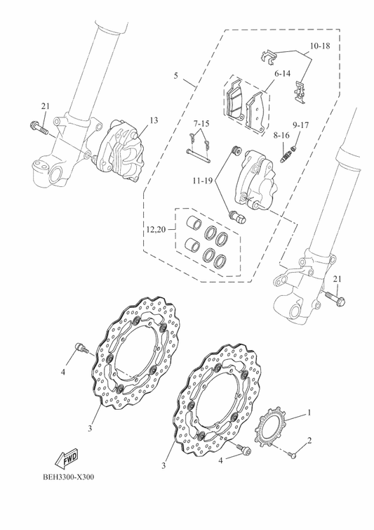 Yamaha BW3-F580T-00 Caliper Assy (Left) — shown on the Front Brake Caliper parts diagram