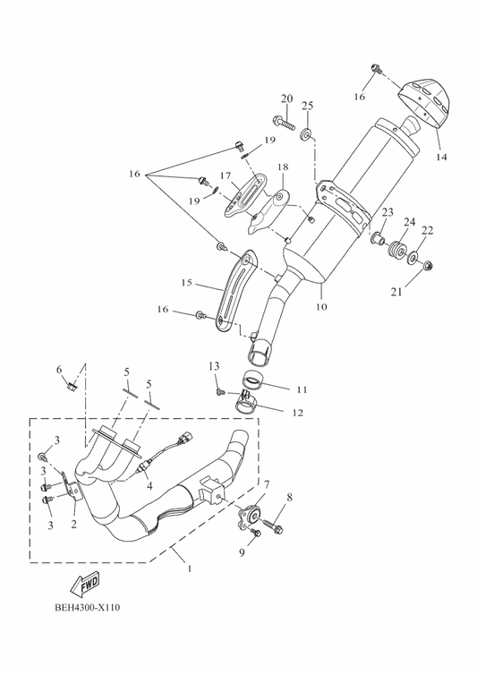 Yamaha BEH-E4610-10 Exhaust Pipe Assy 1 — shown on the Exhaust parts diagram