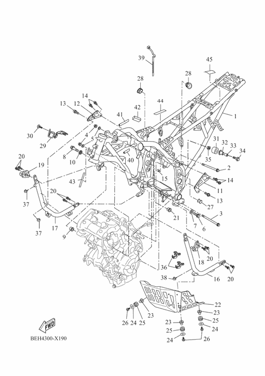 Yamaha BW3-F1110-00 Frame Comp. — shown on the Frame parts diagram