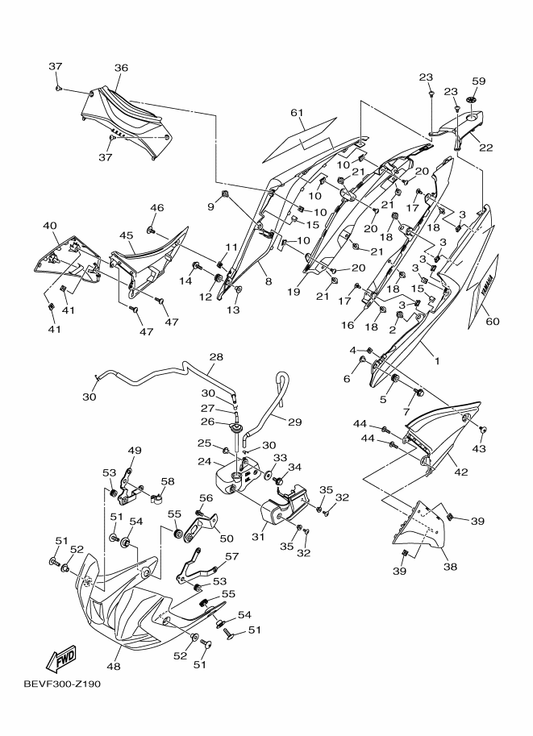 Yamaha 1PA-F836B-20 Tuning Fork Mark — shown on the Side Cover parts diagram