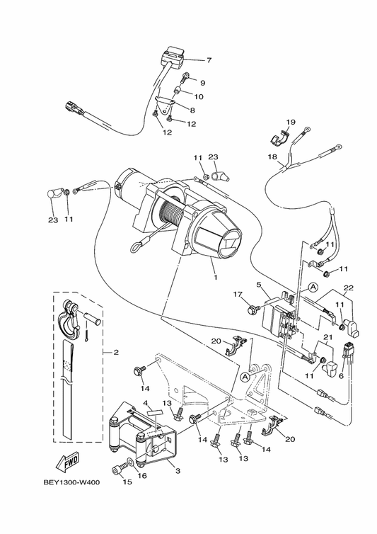 Yamaha BEY-H2309-01 Wire, Sub Lead — shown on the Winch parts diagram