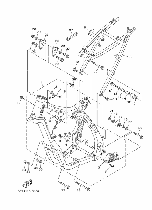 Yamaha BF1-21101-00 Front Frame Comp. — shown on the Frame parts diagram