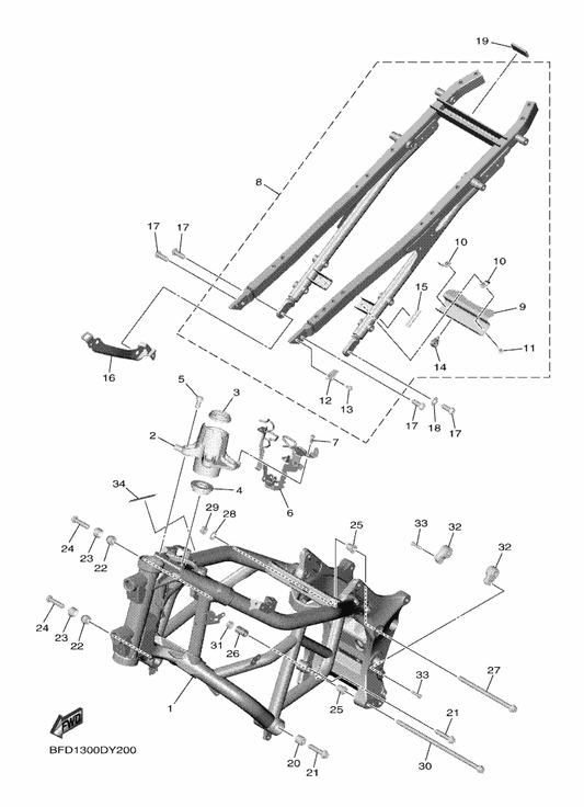 Yamaha 90110-10043 Bolt, Hexagon Socket Head — shown on the Frame parts diagram